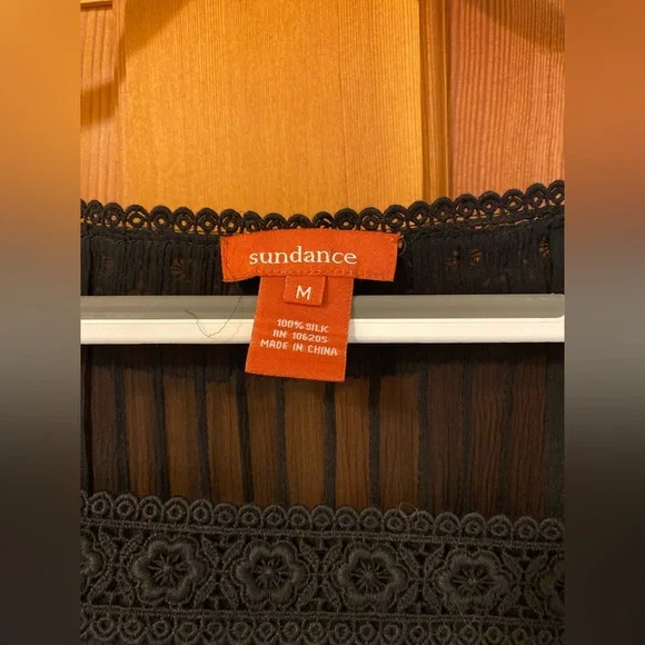 Sundance Very Black Sheer silk Blouse with lace detail. Beautiful Elegant - Picture 3 of 14